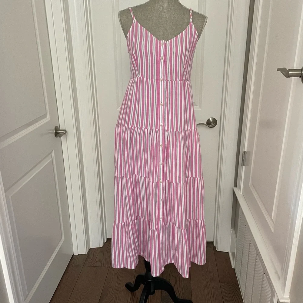 UNIVERSAL THREAD Pink & Gray Striped Tiered Ruffle Maxi Dress Size Small - Picture 3 of 11